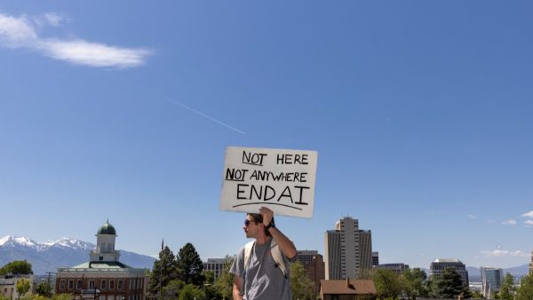 Protest sign against AI in Utah