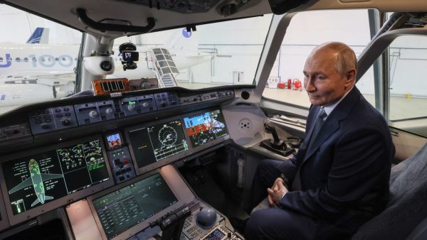 Russian President Vladimir Putin in MC-21 airliner