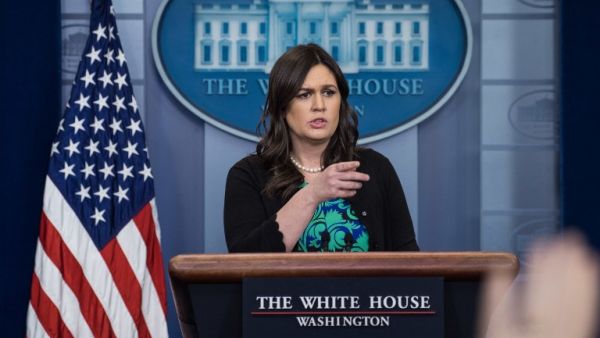 White House spokesperson Sarah Huckabee Sanders speaks at the press briefing at the White House in Washington, DC, on Mar. 9, 2018. 
(NICHOLAS KAMM / AFP)