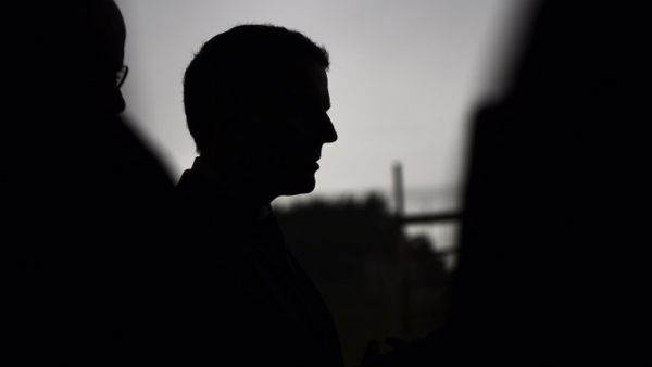 French President Emmanuel Macron speaks to the press during a visit at the primary school of Rilly-sur-Vienne, in Rilly-sur-Vienne, central France, as part of a trip to Indre-et-Loire on the theme of Education and professional training, on Mar.15, 2018. 
(GUILLAUME SOUVANT / POOL / AFP)