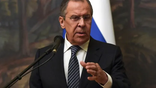 Russian Foreign Minister Sergei Lavrov attends a joint press conference with U.N. special envoy for Syria Staffan de Mistura (not pictured) following their talks in Moscow on Mar. 29, 2018. 
(Yuri KADOBNOV / AFP)