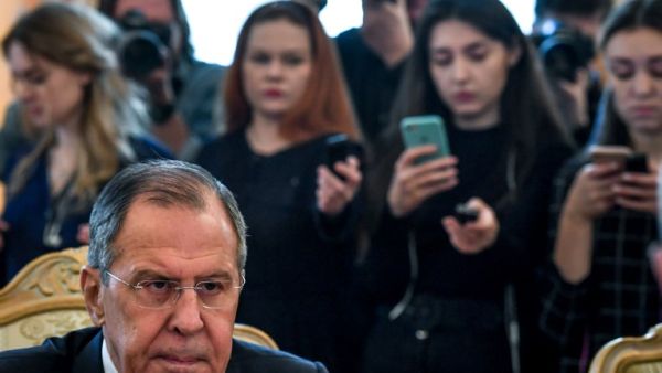 Russian Foreign Minister Sergei Lavrov attends a meeting with his Dutch counterpart in Moscow on Apr. 13, 2018. 
(Yuri KADOBNOV / AFP)