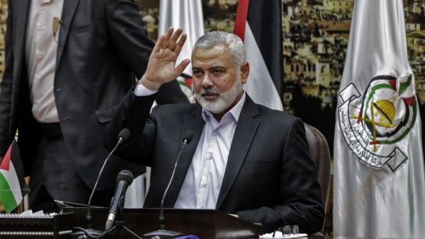 Ismail Haniya, the Head of the Palestinian Islamist movement Hamas, delivers a speech in Gaza City on April 30, 2018. 
(MAHMUD HAMS / AFP)