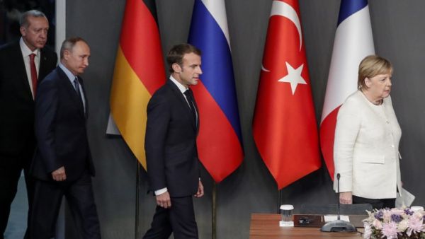 (From L) Turkish President Recep Tayyip Erdogan, Russian President Vladimir Putin, French President Emmanuel Macron, and German Chancellor Angela Merkel  (AFP)