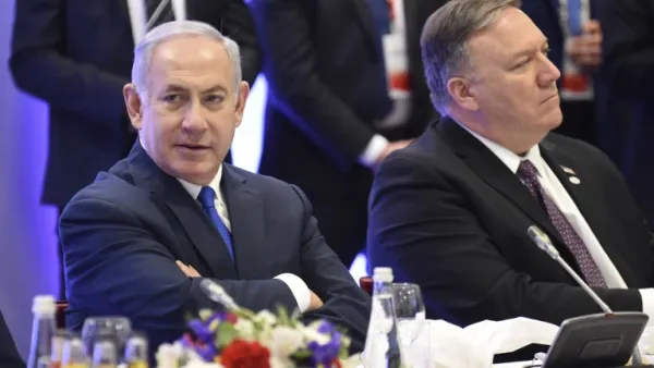 Israel's Prime Minister Benjamin Netanyahu (L) and US Secretary of State Mike Pompeo attend the conference on Peace and Security in the Middle East in Warsaw, on February 14, 2019. 
Janek SKARZYNSKI / AFP