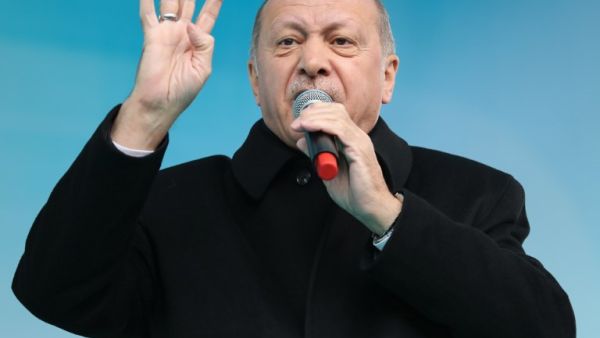 Turkish President Recep Tayyip Erdogan addresses the crowd during a campaign rally of the Turkey's ruling Justice and Development (AK) party in Ankara's district of Pursaklar, on March 13, 2019. (AFP/ File)