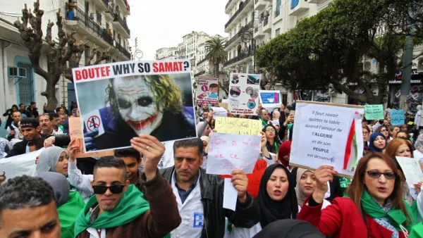 Bouteflika today confirmed he will stay in power beyond his term expiring next month, despite tens of thousands of people demonstrating against his rule. (STRINGER / AFP)
