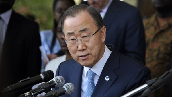 UN Secretary General Ban Ki-Moon speaks during a joint press conference with Burkina Faso's President Roch Marc Christian Kabore after their meeting at the presidential in Ouagadougou on March 3, 2016. (AFP/Ahmed Ouoba)