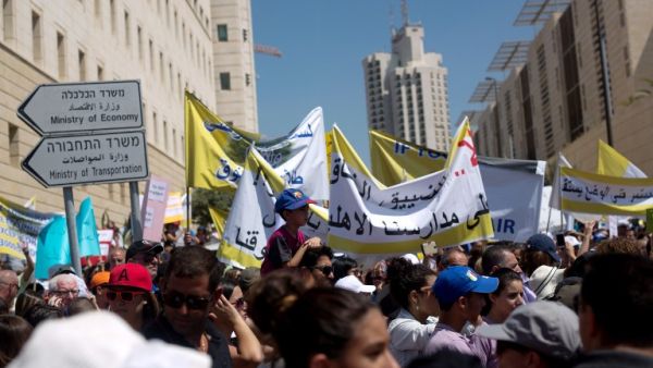 Arab Israeli Christians students protest outside the prime minister's residence in Jerusalem Sunday. (AFP/file)