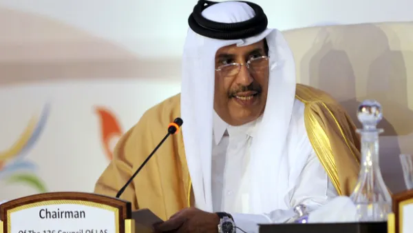 Sheikh Hamad bin Jassim al-Thani speaks at the first "Friends of Syria" conference in Tunis (AFP/File)