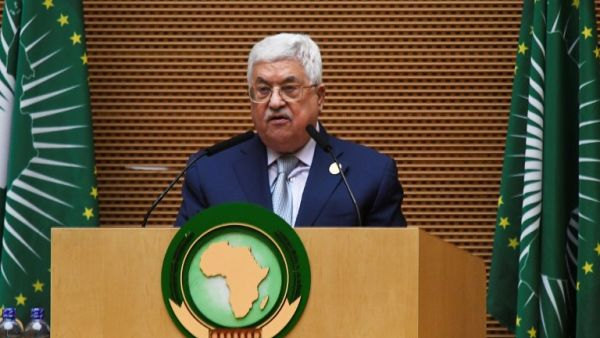 Palestinian President Mahmoud Abbas speaks at the opening of the Ordinary Session of the Assembly of Heads of State and Government during the 30th annual African Union summit in Addis Ababa on Jan. 28, 2018 (SIMON MAINA / AFP)