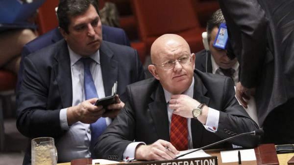 L-R) Deputy Russian Ambassador to the U.N. Vladimir Safronkov and Russian Ambassador to the U.N. Vasily Nebenzya  (AFP)