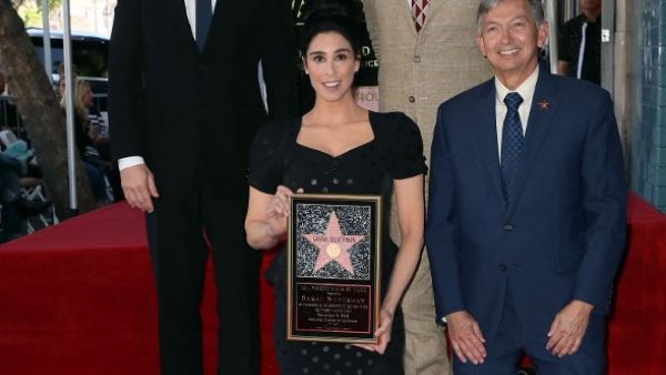 Jimmy Kimmel, Sarah Silverman, John C. Reilly and Hollywood Chamber of Commerce, President/CEO Leron Gubler attend her being honored with a Star on the Hollywood Walk of Fame. (AFP/File)