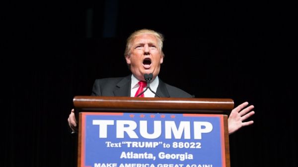 Republican presidential candidate Donald Trump speaks during a campaign rally at the Georgia World Congress Center, Sunday, February 21, 2016 in Atlanta, Georgia. (AFP/Branden Camp)