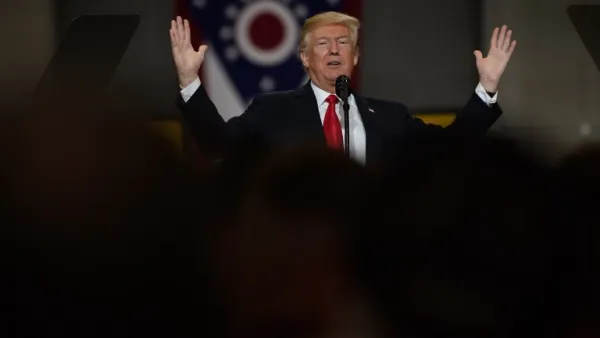 U.S. President Donald Trump speaks to a crowd gathered at the Local 18 Richfield Facility of the Operating Engineers Apprentice and Training, a union and apprentice training center specializing in the repair and operation of heavy equipment on Mar. 29, 2018 in Richfield, Ohio. President Trump's remarks centered upon infrastructure investment in the economy and labor statistics. 
(JEFF SWENSEN / GETTY IMAGES NORTH AMERICA / AFP)