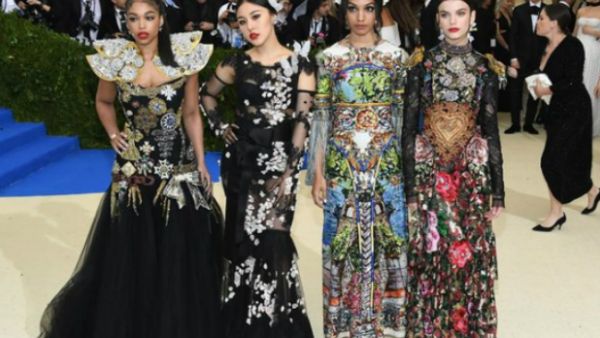 Sonia Ben Ammar (far right) attends the "Rei Kawakubo/Comme des Garcons: Art Of The In-Between" Costume Institute Gala at Metropolitan Museum of Art on May 1, 2017 in New York City. (Source: AFP)