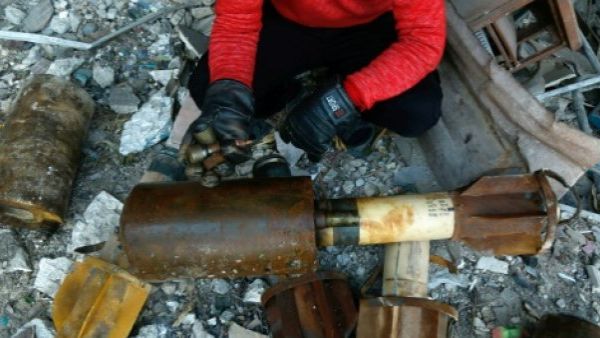 Remnants of improvised ground-launched rockets with suspected chlorine-filled heads (AFP/File Photo)	