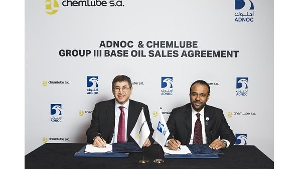 The agreement was signed by Abdulla Salem Al Dhaheri, Marketing, Sales and Trading Director at Adnoc, and Robert Nobel, Managing Director of Chemlube S.A. 