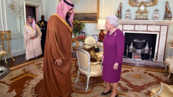 Britain's Queen Elizabeth II greeted Saudi Arabia's Crown Prince Mohammed bin Salman at Buckingham Palace (AFP/File Photo)