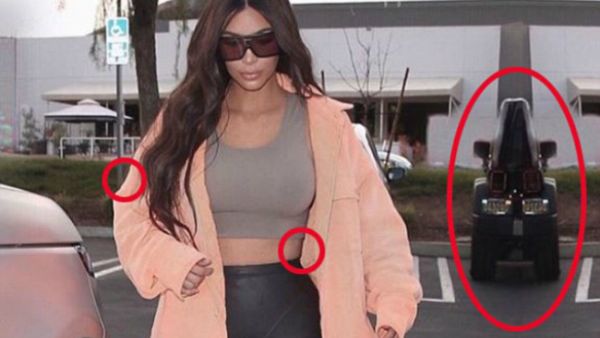 Photo tricks! Kim Kardashian suffered a photoshop fail, on an image she posted to Instagram on Saturday which squashed a car in the background and bent the curb (Source: Kim Kardashian - Instagram)