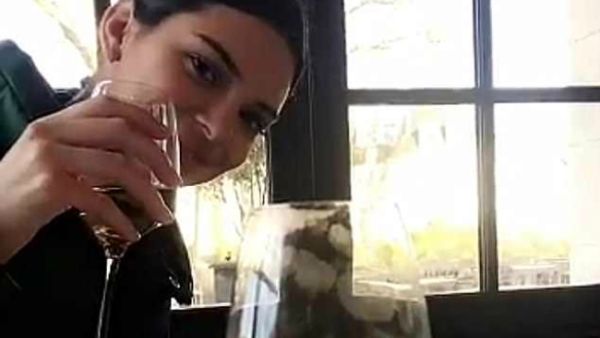 Cheers: Kendall Jenner, 22, continued her adventure around France's Château de Chambord as she sipped on the palace's white wine during her stay on Tuesday (Source: Jen Atkin - Snapchat)