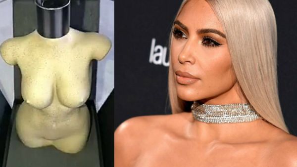 Kim Kardashian finally released images of her new KKW Body fragrance bottle that was modeled after her own shapely figure on Wednesday. (Source: Kim Kardashian - Snapchat - Angela Weiss - AFP)