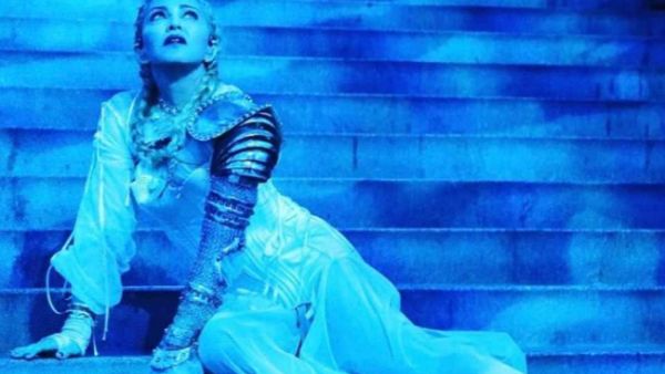 'Catholic imagination': Taking to Instagram Madonna shared a snap of her in a white sheer dress mid-performance on the steps (Source: Madonna - Instagram)