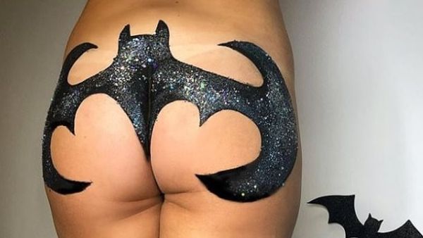 Glitter boobs were all the rage over the summer, taking over the festival scene with sparkling determination- but this Halloween glitter bums included bats and other spooky creations, as shown on Go Get Glitter's account (Instagram)
