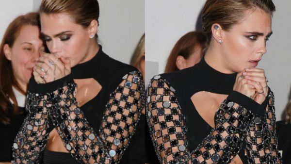 Beauty: Cara sported a grungy smokey eyes which perfectly complemented her slicked back locks (Source: Dave Allocca -Starpix - REX - Shutterstock)