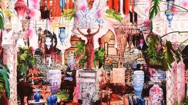 Rosson Crow’s "Scheherazade’s Domain," 2019. Acrylic, spray-paint, photo transfer, oil and enamel on canvas, 183 cm x 272 cm. (Photo courtesy of Artual Gallery)