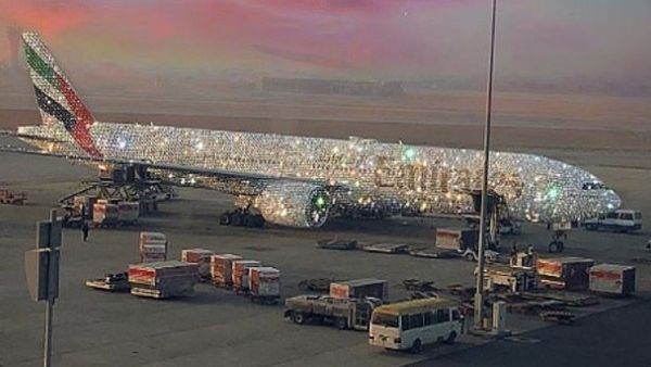 A viral picture appearing to show a diamond-encrusted Emirates aircraft in Islamabad. It left people wondering if it was real or not  (Twitter)