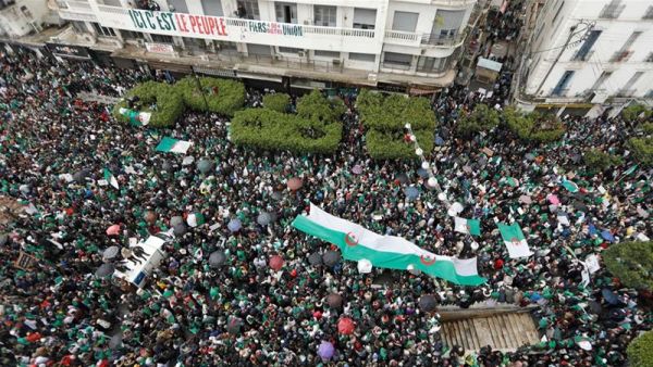 Algerian students wave a national flag (Twitter)