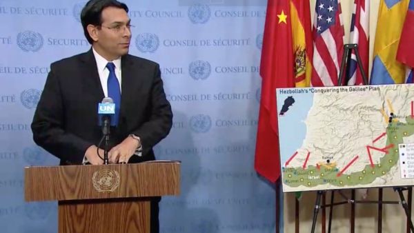 Israel's UN ambassador Danny Danon tables session to discuss claimed cross-border Hizbollah tunnels.(Twitter)