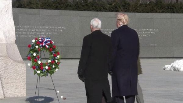 Trump and Pence stood before the wreath at the MLK Memorial (Twitter)