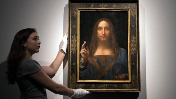 The painting, Salvator Mundi by Italian Renaissance artist Leonardo da Vinci shows Jesus in Renaissance dress, giving a benediction with his right hand raised whilst holding a transparent rock crystal orb in his left hand (Twitter)
