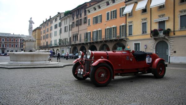 Alfa Romeo classic car in Brescia for the start of the Mille Miglia race (Shutterstock)