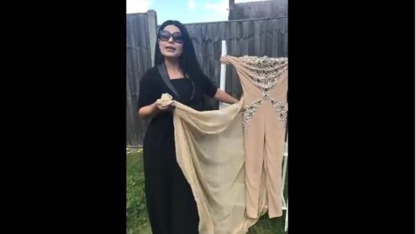 Aryana Sayeed burns a skin-colored dress in a viral video (Facebook)