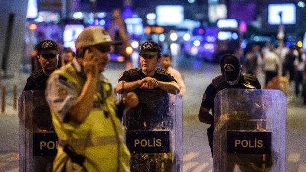 Turkish anti-riot police officers secure the main enterance of Ataturk airport in Istanbul. (AFP/File) 