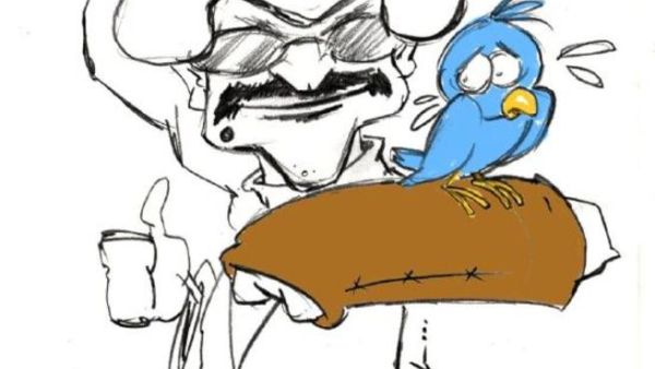 كاركاتير يعبر عن شراء الوليد لحصة في موقع تويتر.