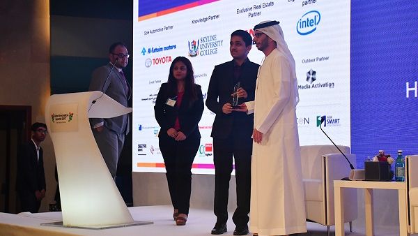 Arjun receiving the award from Mr Saeed Al Marri( Deputy CEO of Dubai SME)