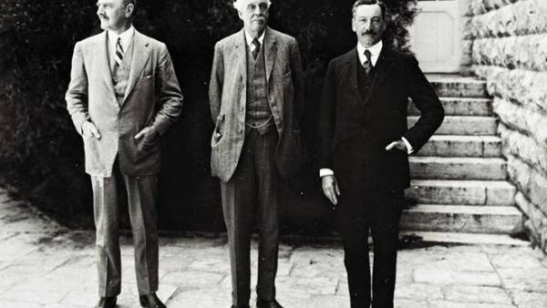 Prime Minister Arthur Balfour, and Herbert Samuel, the first High Commissioner of Palestine, posing for a picture in Jerusalem (AFP/File Photo)