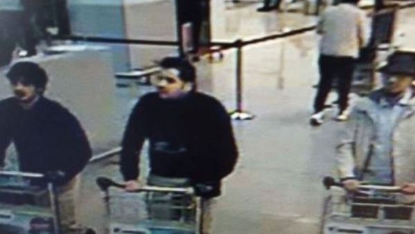 A screenshot of the suspects in Brussels airport. (Belgian Federal Police/AFP) 