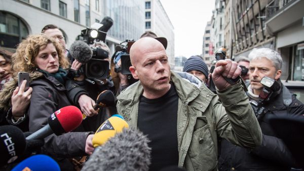 Sven Mary, Belgian lawyer of Paris attacks suspect Salah Abdeslam, talks to the media outside the building of the Federal Police in Brussels, on Saturday. (AFP/Belga/Aurore Belot)