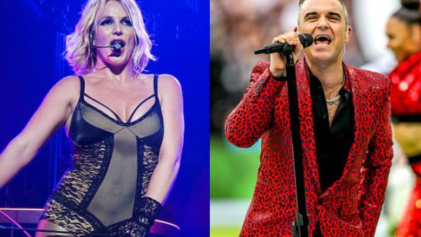 Coming together! Britney Spears and Robbie Williams are reportedly set to duet on stage in Las Vegas as both singers enjoy residencies at the same time next year (Source: Matt Baron - William Valcov - REX - Shutterstock)