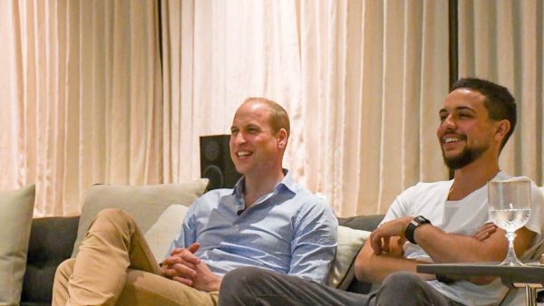Royal Court shows Prince William and Jordan’s Crown Prince Hussein (R) watching a recording of England’s big game with Panama. (Twitter)