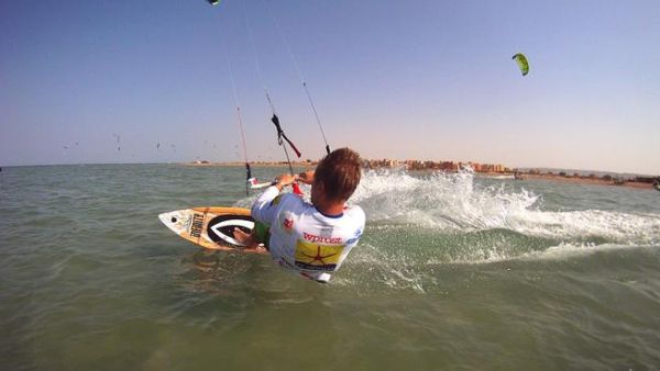 Waiting on security clearance: Mike's ready to ride to his kitesurfing Guinness Record.