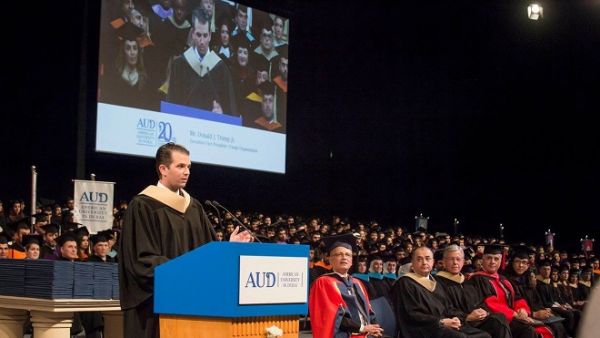 Donald Trump Jr. spoke at a graduation ceremony for the American University in Dubai this week. (Facebook) Donald Trump Jr. spoke at a graduation ceremony for the American University in Dubai this week. (Facebook)