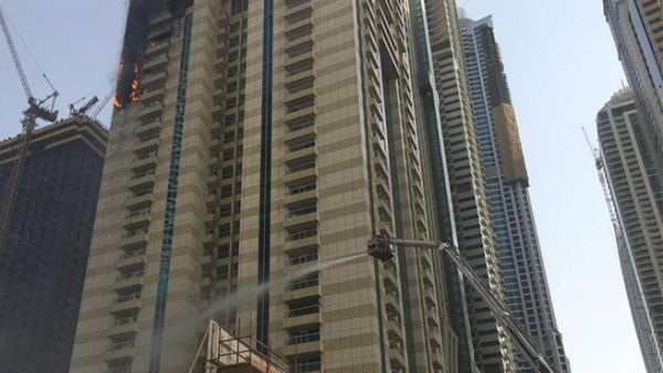 The Sulafa Tower on fire in Dubai. (Dubai Media Office)