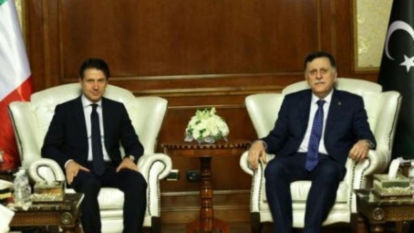 رئيس حكومة الوفاق الليبية فائز السراج ورئيس الوزراء الايطالي جوزيبي كونتي في طرابلس
