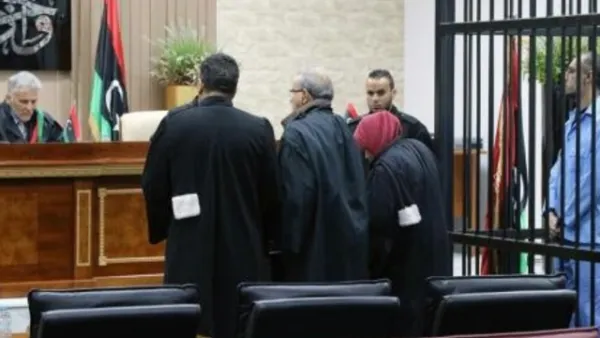 الساعدي القذافي خلال جلسة محاكمته في طرابلس